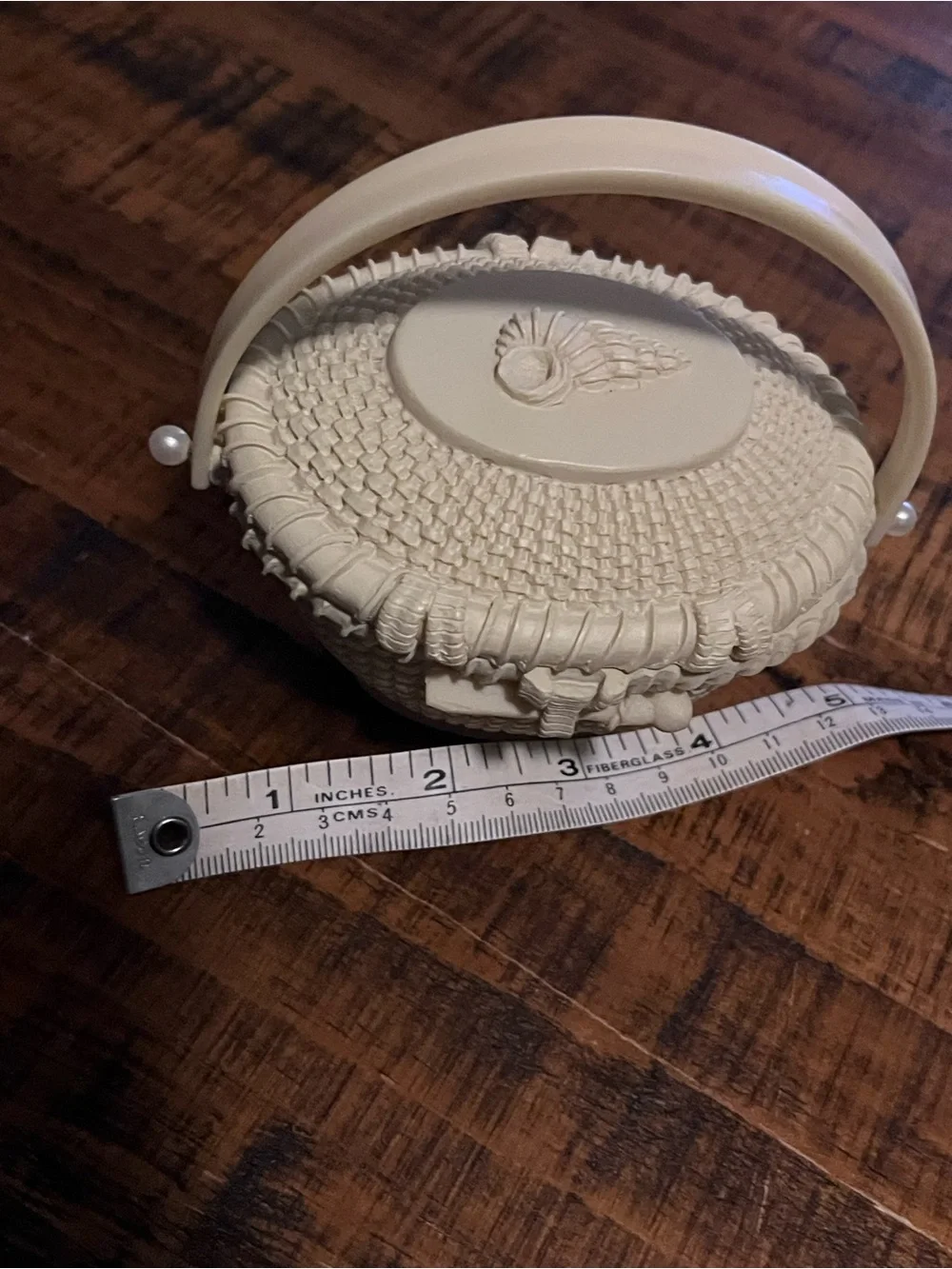Vintage Style Cream ceramic Trinket Basket with Handle